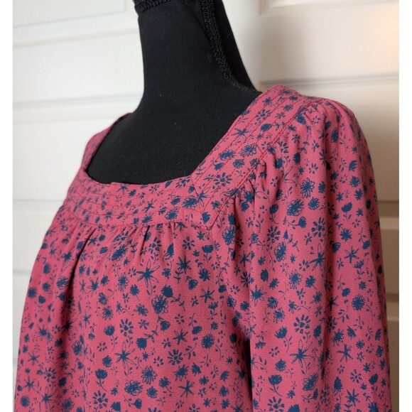 LC Lauren Conrad Floral Print Blouse Size L Mauve Square Neck Peasant  Cottage - Picture 3 of 9